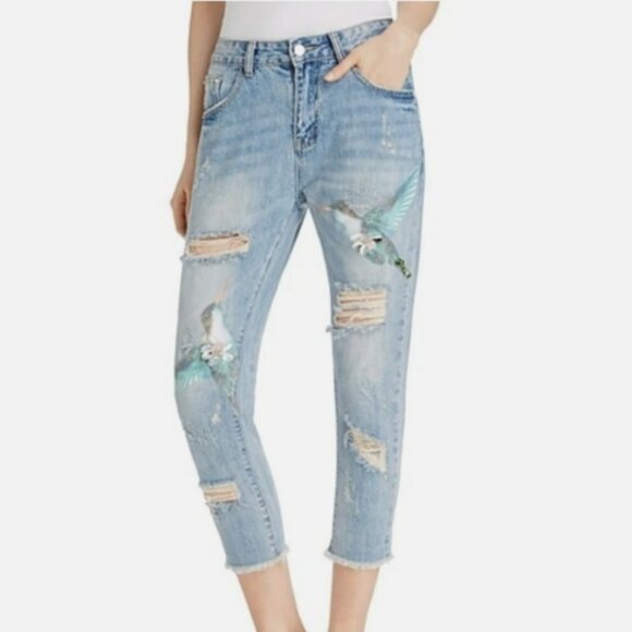 Young Fabulous & Broke Denim - YOUNG FABULOUS & BROKE On The Road Jeans Elle Embellished Hummingbird Size Large
